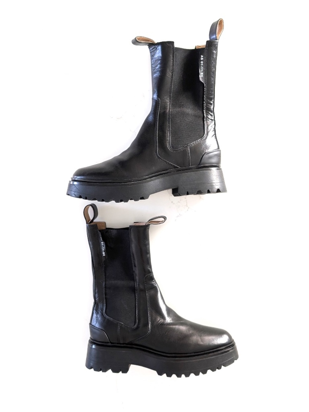 AllSaints Amber Chunky Tall Chelsea Boots Black Leather Platform US 10 EU 40